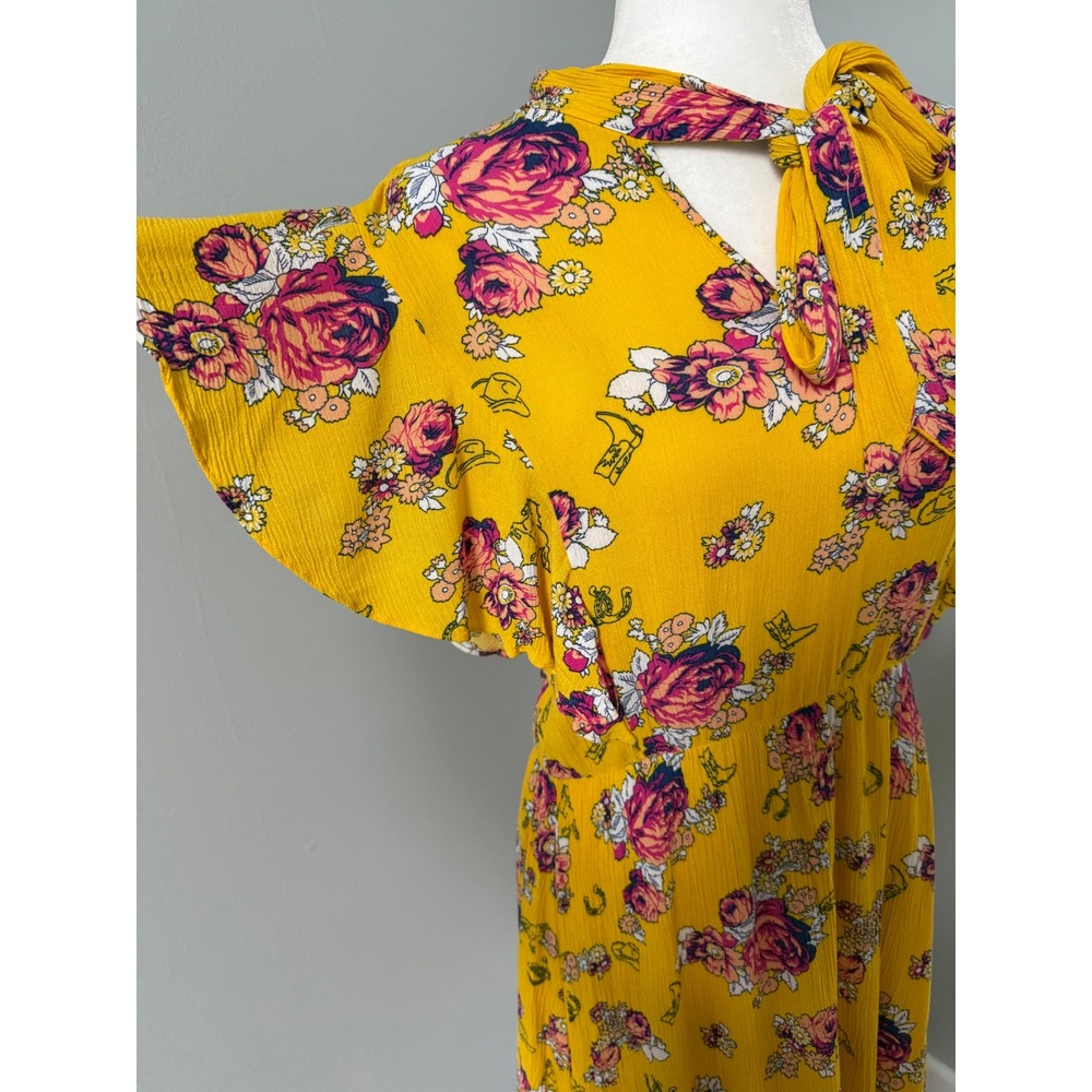 ModCloth Downhome Darling Yellow Western Cowboy Rodeo Dress w/ Slip Size Large - Picture 4 of 13
